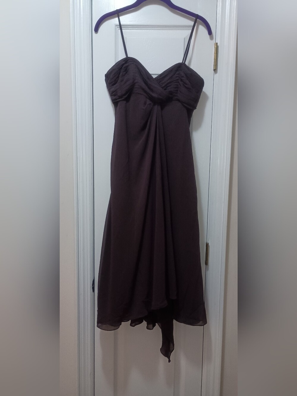 David's Bridal Chocolate Brown Spaghetti Strap Flowy Chiffon Dress 8